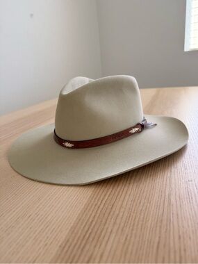 Stetson “Gun Club” Wool Felt Hat Western BOHO Wide Brim Fedora Cream Unisex